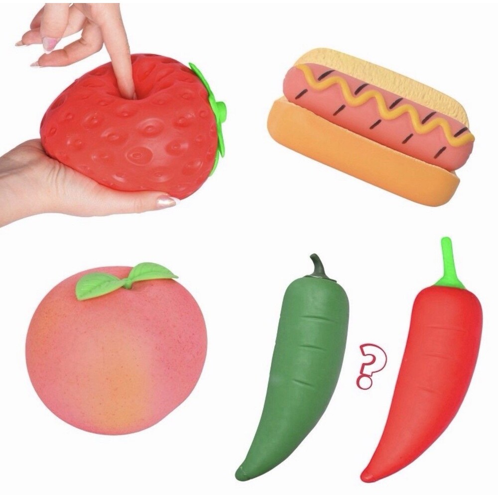 Sunny Days Limited Edition 4-Pack Squeeze Toys Strawberry Peach Hot Dog Pepper
